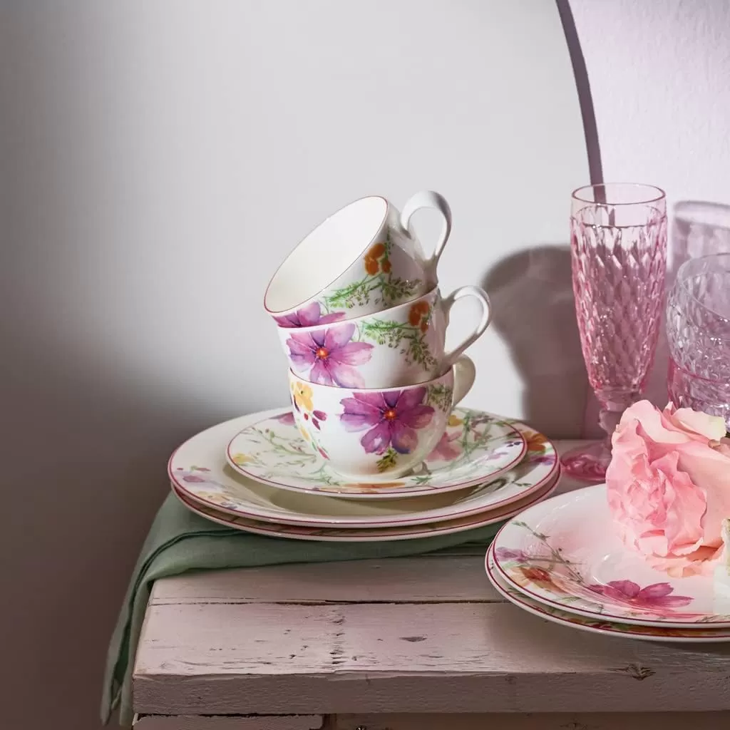 imageVilleroy ampamp Boch Mariefleur Basic Coffee Beautiful Premium Porcelain Saucer with Playful Flower Decoration Dishwasher Safe 16 cmWhiteMulticolored