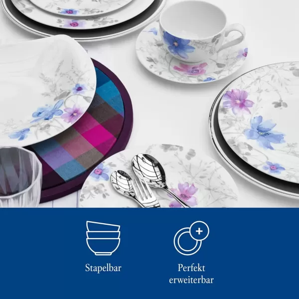 imageVilleroy ampamp Boch Mariefleur Basic Coffee Beautiful Premium Porcelain Saucer with Playful Flower Decoration Dishwasher Safe 16 cmGrey White