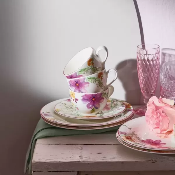 imageVilleroy ampamp Boch Mariefleur Basic Coffee Beautiful Premium Porcelain Saucer with Playful Flower Decoration Dishwasher Safe 16 cmWhiteMulticolored