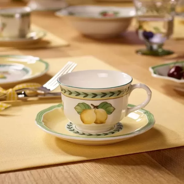 imageVilleroy ampamp Boch French Garden Fleurence Tea Cup Saucer 6 in Premium Porcelain WhiteMulticolored