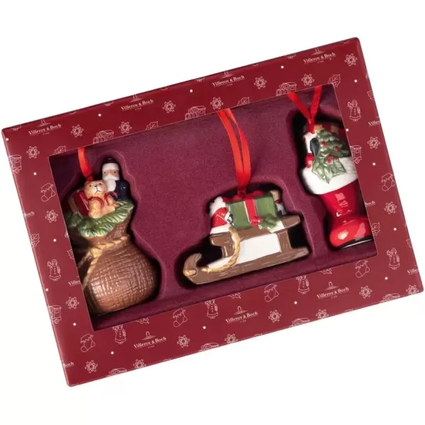 imageVilleroy ampamp Boch  Nostalgic Ornaments Ornament Set Presents 3 pcs Boots Sleigh and Present Sack in HardPaste Porcelain as Tree Decorations MulticolouredPresents