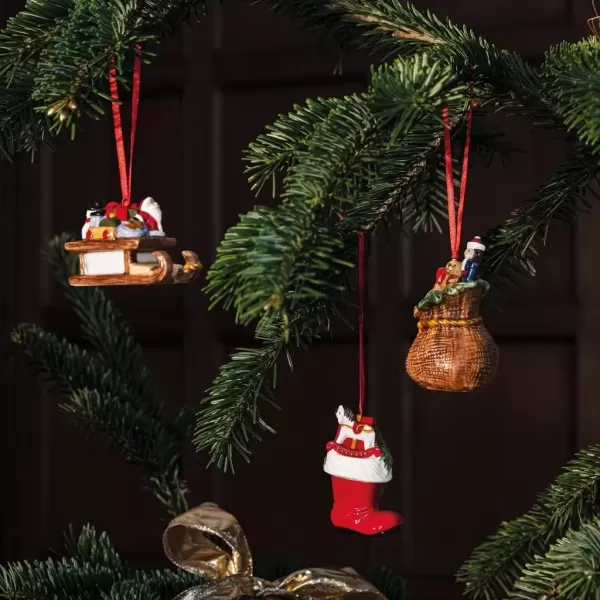 imageVilleroy ampamp Boch  Nostalgic Ornaments Ornament Set Presents 3 pcs Boots Sleigh and Present Sack in HardPaste Porcelain as Tree Decorations MulticolouredPresents