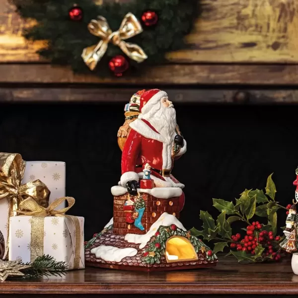 imageVilleroy ampamp Boch Christmas Santa by The Tree Decorative Figurine Maoffrom HardPaste Porcelain Wax GreenMultiColoured 20 x 17 x 23 cm TealightTealight