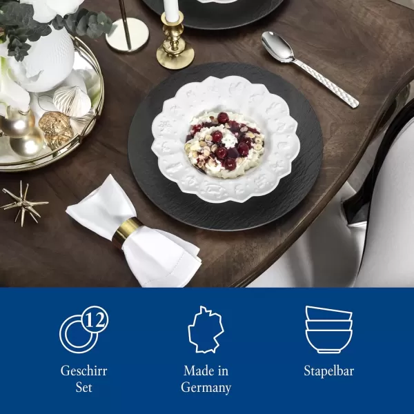 imageVilleroy ampamp Boch  Toys Delight Royal Classic Dinnerware Set 12 Pieces Set for 4 People Appetizer Plates Dinner Plates Soup Plates Premium Porcelain DishwasherSafe MicrowaveSafe WhiteWhite