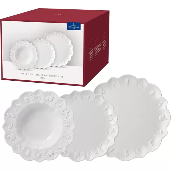 imageVilleroy ampamp Boch  Toys Delight Royal Classic Dinnerware Set 12 Pieces Set for 4 People Appetizer Plates Dinner Plates Soup Plates Premium Porcelain DishwasherSafe MicrowaveSafe WhiteWhite