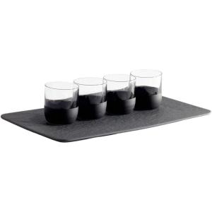 imageVilleroy ampamp Boch Manufacture Rock Shot Glass Tasting Set 4 Shot Glasses and Premium Porcelain Serving Tray Whiteblackgrey