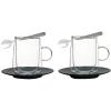 imageVilleroy ampamp Boch Manufacture RockArtesano Original Coffee for 2 Set of 2 Insulated Latte Glasses with Saucers and Spoonsblackgrey