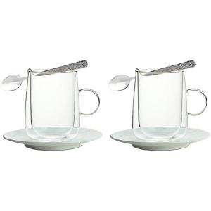imageVilleroy ampamp Boch Manufacture RockArtesano Original Coffee for 2 Set of 2 Insulated Latte Glasses with Saucers and SpoonsWhite