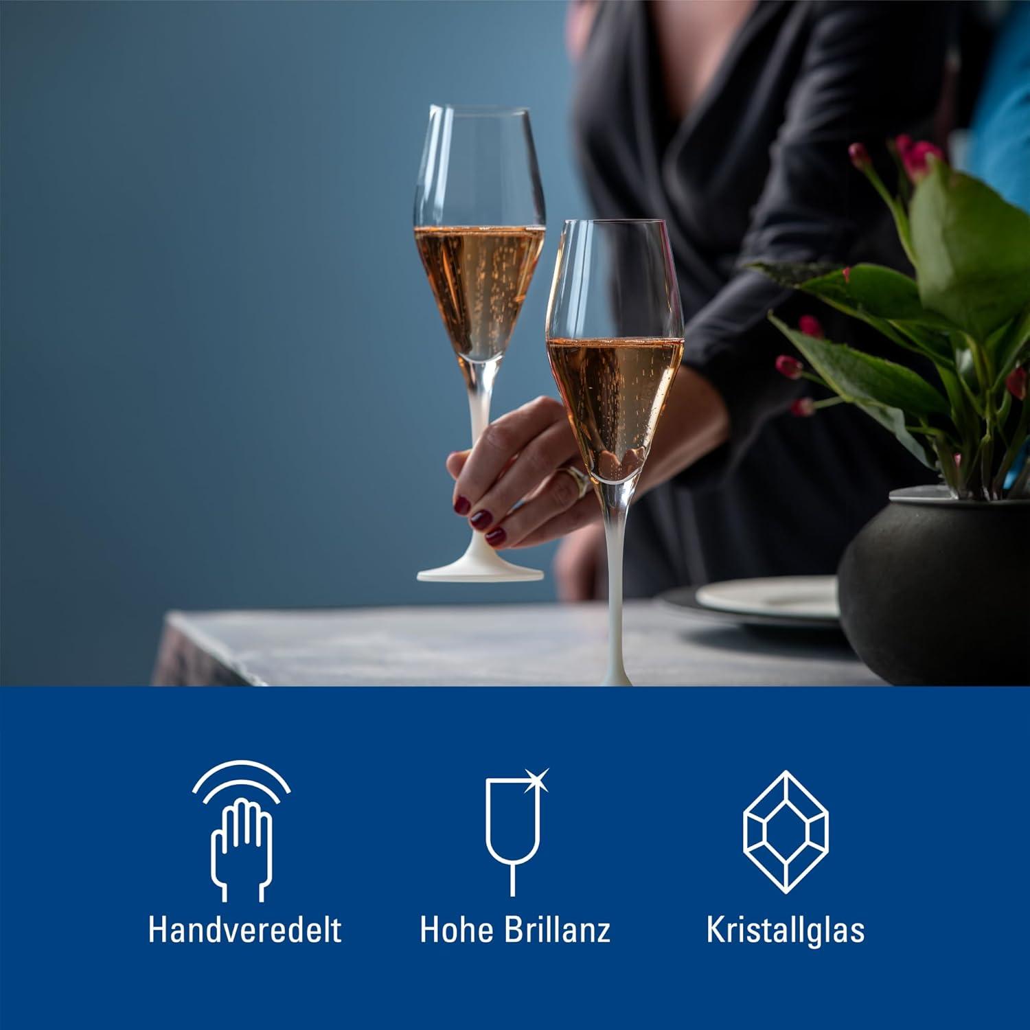 imageVilleroy ampamp Boch  Manufacture Rock Blanc Champagne Flute Set 4 pcs Set of Drinking Glasses for Champagne and Sparkling Wine 875 oz Crystal Glass Matte White Slate Look