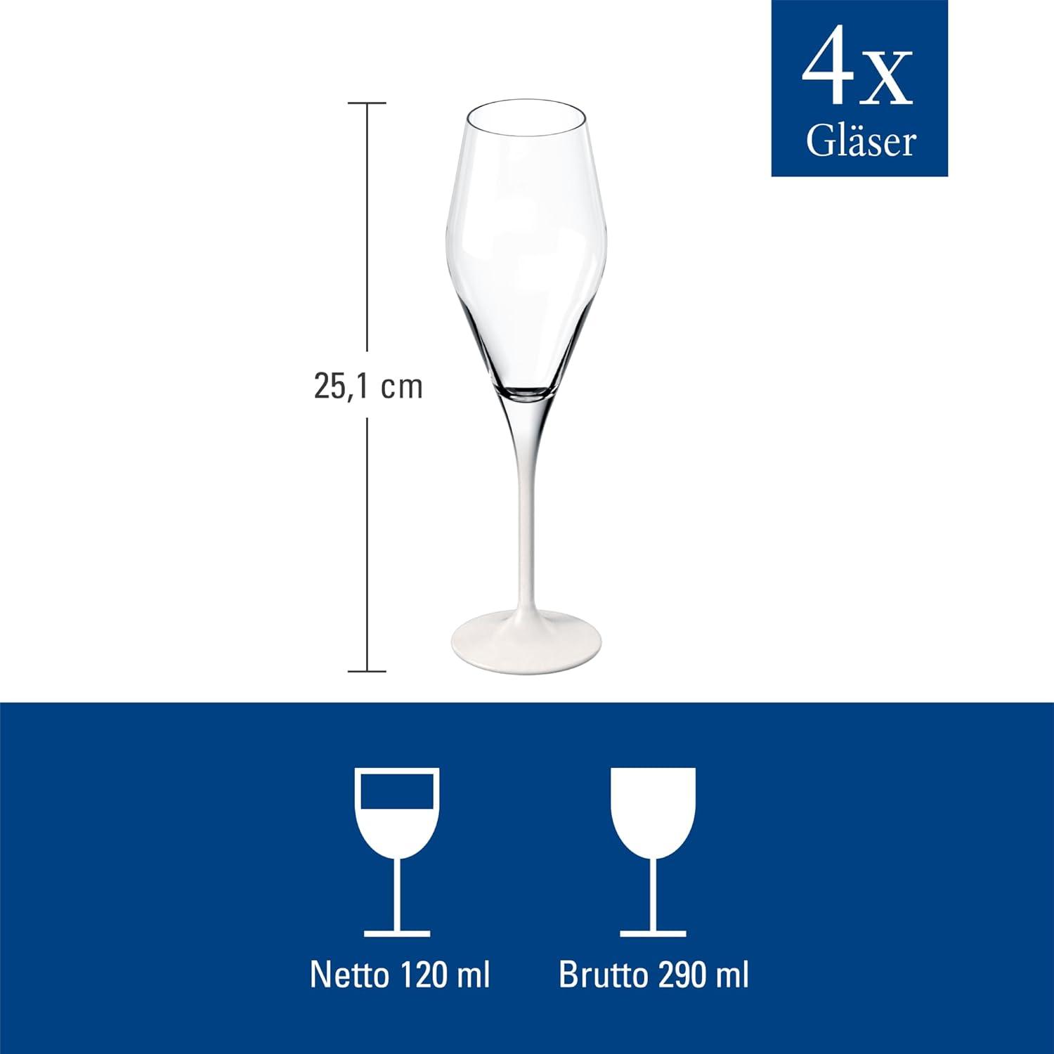 imageVilleroy ampamp Boch  Manufacture Rock Blanc Champagne Flute Set 4 pcs Set of Drinking Glasses for Champagne and Sparkling Wine 875 oz Crystal Glass Matte White Slate Look