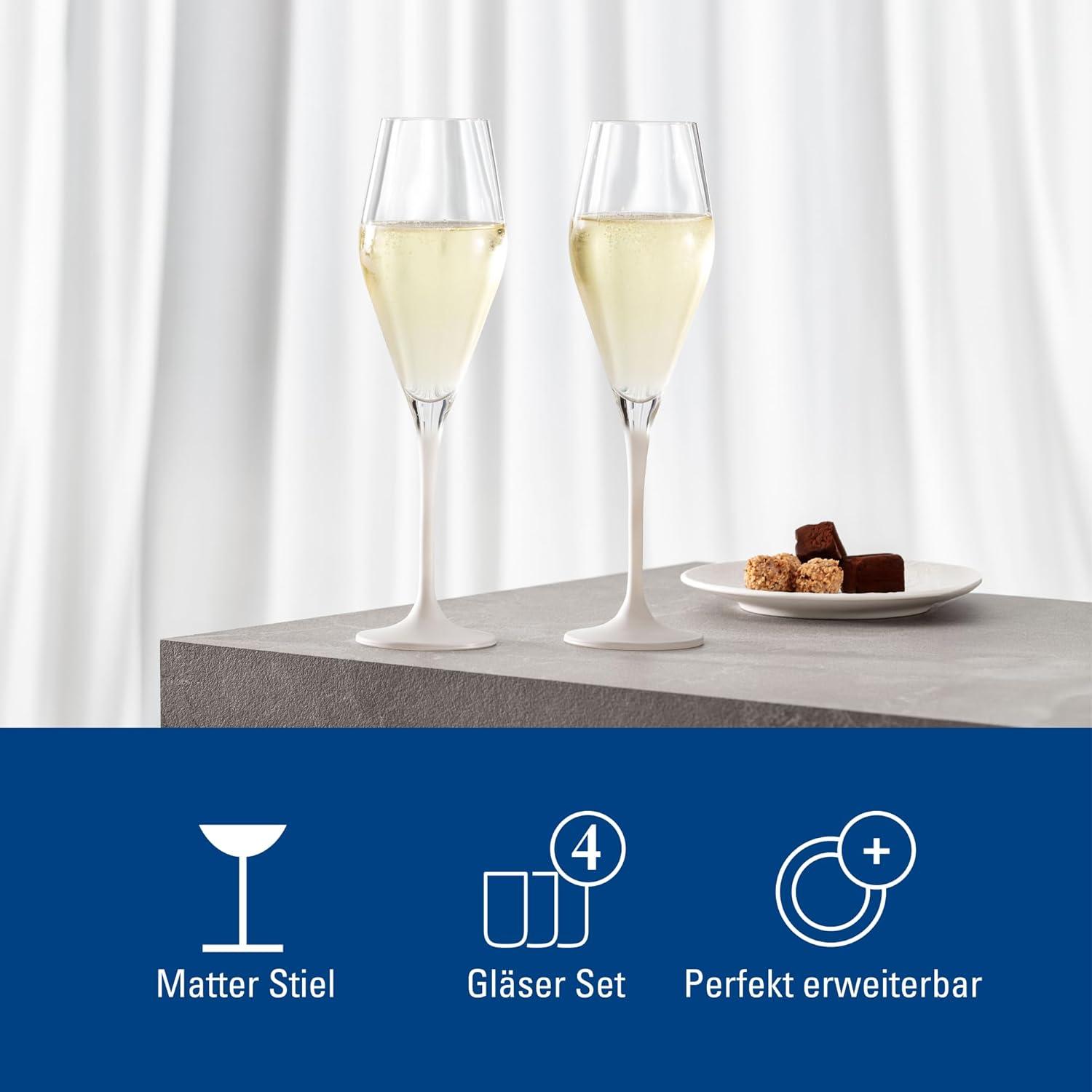 imageVilleroy ampamp Boch  Manufacture Rock Blanc Champagne Flute Set 4 pcs Set of Drinking Glasses for Champagne and Sparkling Wine 875 oz Crystal Glass Matte White Slate Look
