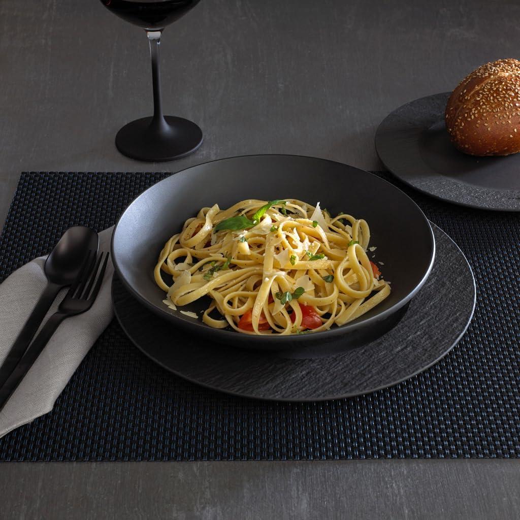 imageVilleroy ampamp Boch Manufacture Rock Blanc 12Piece Dinnerware Set Service for 4 Dinner Plates Salad Plates ampamp Pasta Bowls Premium Porcelain Made in Germany Matte WhiteBlack