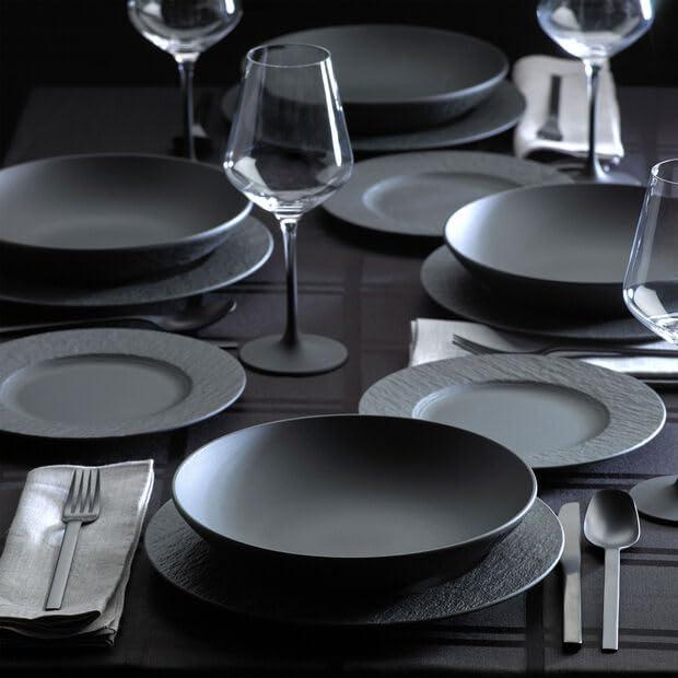 imageVilleroy ampamp Boch Manufacture Rock Blanc 12Piece Dinnerware Set Service for 4 Dinner Plates Salad Plates ampamp Pasta Bowls Premium Porcelain Made in Germany Matte WhiteBlack