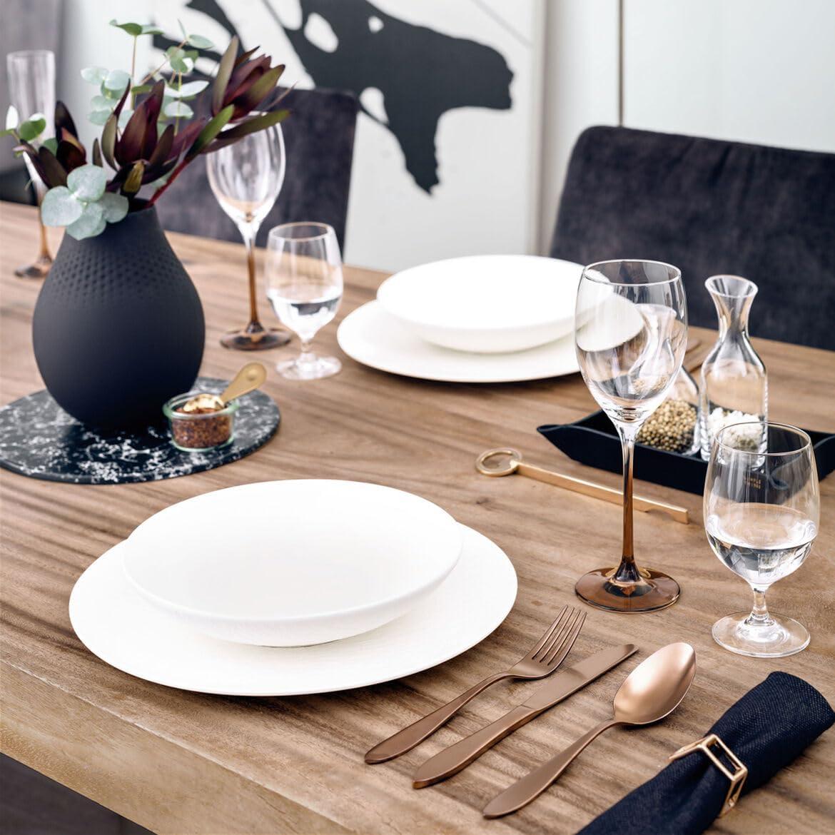 imageVilleroy ampamp Boch Manufacture Rock Blanc 12Piece Dinnerware Set Service for 4 Dinner Plates Salad Plates ampamp Pasta Bowls Premium Porcelain Made in Germany Matte WhiteWhite