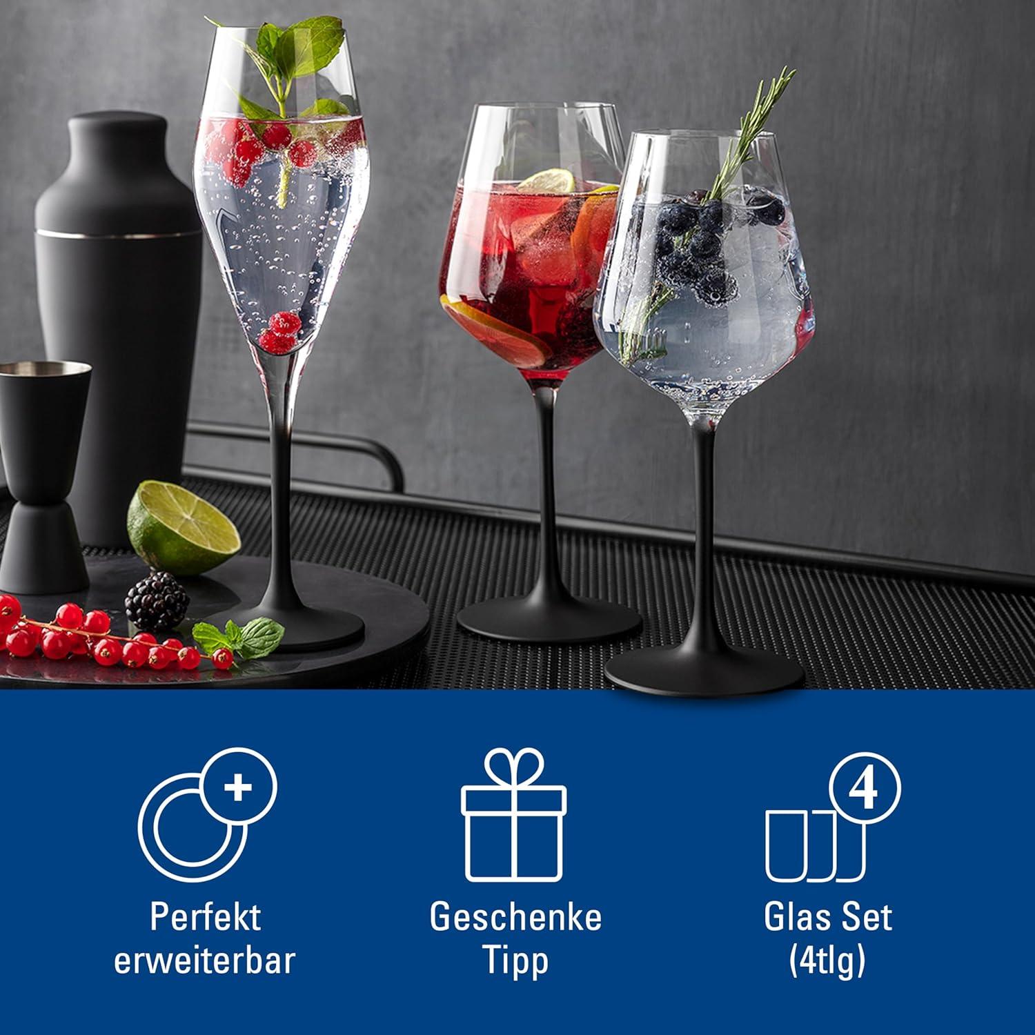 imageVilleroy ampamp Boch Manufacture Rock Red Goblet Set of 4 Crystal Wine Glasses in Exciting Black Dishwasher SafeModern