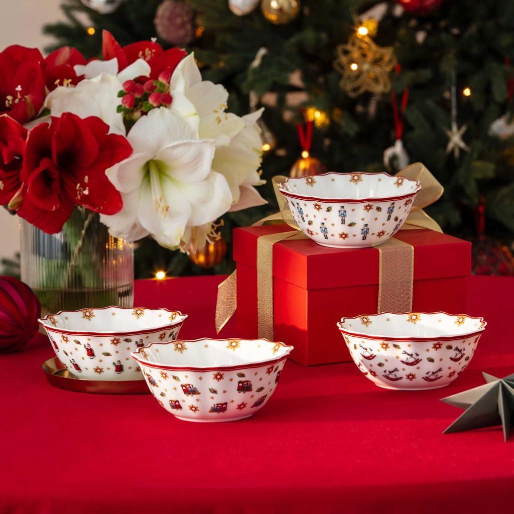 imageVilleroy ampamp Boch Toys Delight Anniversary Christmas Collection Bowl Set of 4 1 Each of Santa Nutcracker Locomotive and Rocking Horse Premium Porcelain 4Piece Set 575x225 in