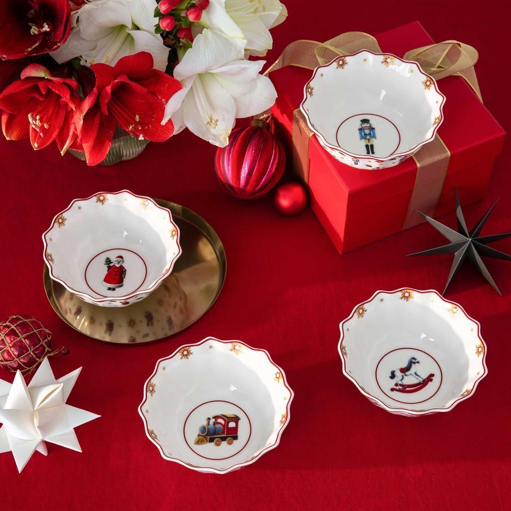 imageVilleroy ampamp Boch Toys Delight Anniversary Christmas Collection Bowl Set of 4 1 Each of Santa Nutcracker Locomotive and Rocking Horse Premium Porcelain 4Piece Set 575x225 in