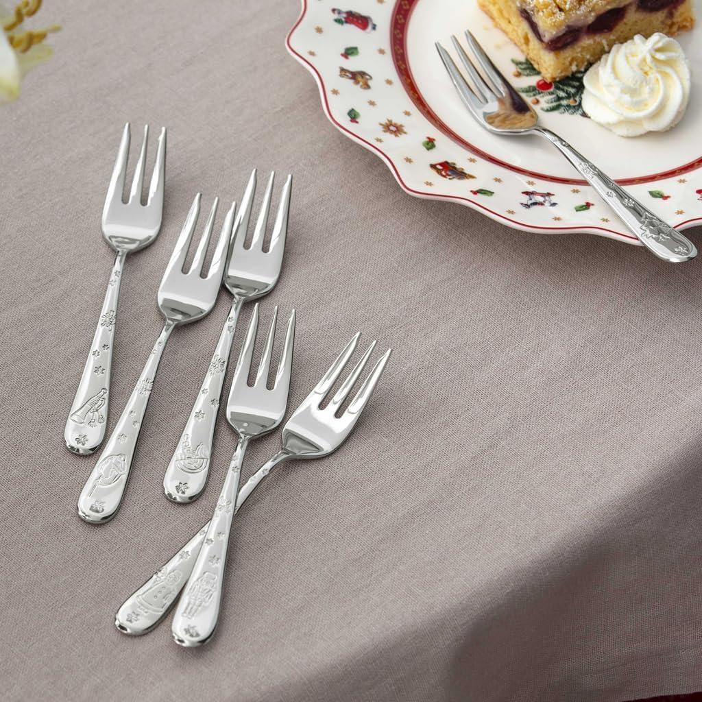 imageVilleroy ampamp Boch Toys Delight Collection Cake Forks Set of 6 1810 Stainless Steel Flatware with Christmas Design Engraving 625 in