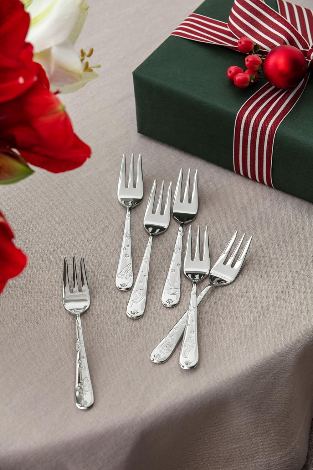imageVilleroy ampamp Boch Toys Delight Collection Cake Forks Set of 6 1810 Stainless Steel Flatware with Christmas Design Engraving 625 in