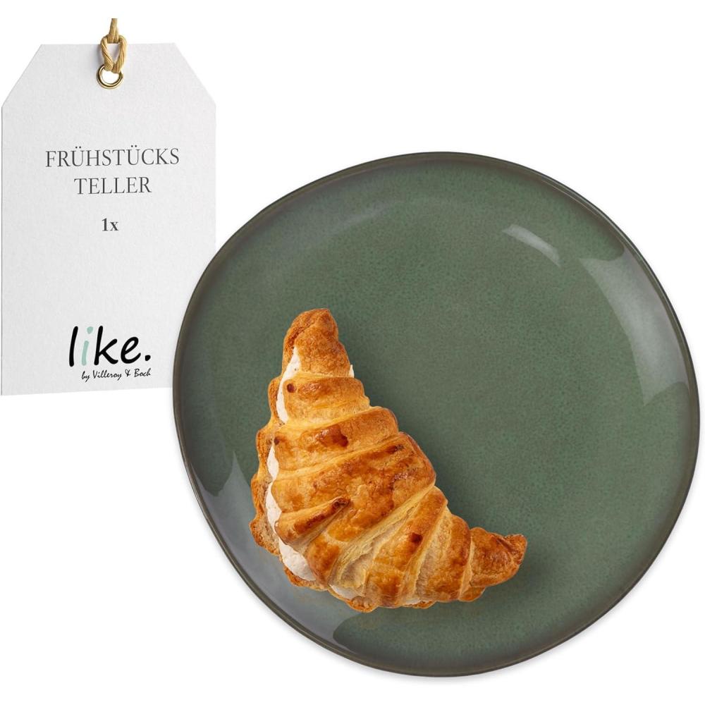 imageVilleroy ampamp Boch Lave Vert Salad Plate Earthenware Dishwasher and Microwave Safe Plate for Cakes Breakfast ampamp Snacks in a Pottery Look Reactive Glaze 925 in Diameter Green