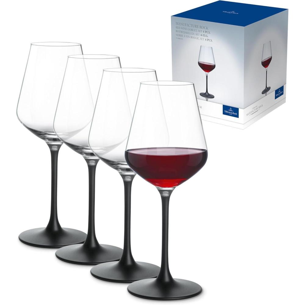 imageVilleroy ampamp Boch Manufacture Rock Red Goblet Set of 4 Crystal Wine Glasses in Exciting Black Dishwasher SafeModern