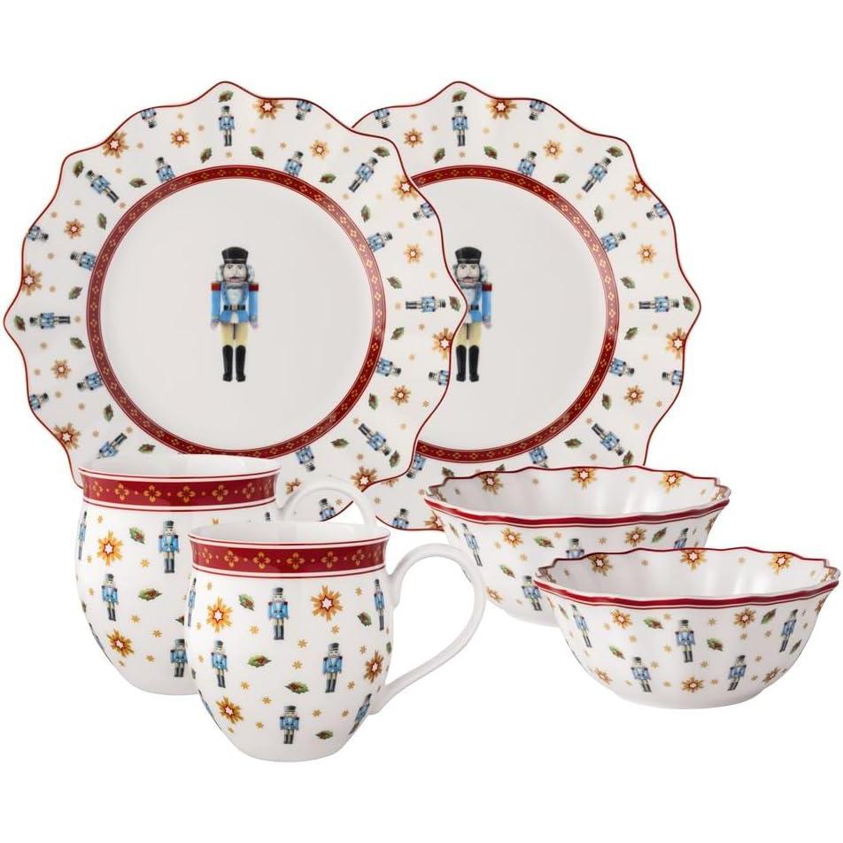 imageVilleroy ampamp Boch Toys Delight Christmas Collection Breakfast Set for 2 Nutcracker Premium Porcelain 6piece Set Plates Bowls Mugs