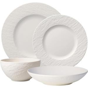 imageVilleroy ampamp Boch Manufacture Rock 4Piece Place Setting Dinner Plate Salad Plate Rice Bowl Pasta Bowl Premium Porcelain Made in Germany Matte BlackWhite