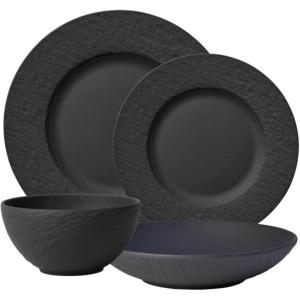 imageVilleroy ampamp Boch Manufacture Rock 4Piece Place Setting Dinner Plate Salad Plate Rice Bowl Pasta Bowl Premium Porcelain Made in Germany Matte BlackBlack