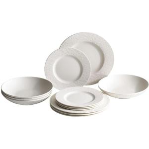 imageVilleroy ampamp Boch Manufacture Rock Blanc 12Piece Dinnerware Set Service for 4 Dinner Plates Salad Plates ampamp Pasta Bowls Premium Porcelain Made in Germany Matte WhiteWhite