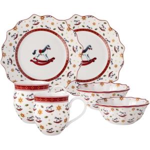 imageVilleroy ampamp Boch Toys Delight Christmas Collection Breakfast Set for 2 Rocking Horse Premium Porcelain 6piece Set Plates Bowls Mugs