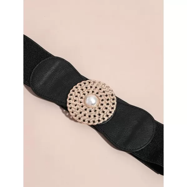 TOPACC 2Piece Wide belts for women Dresses Elastic Western Cinch Belt Stretch Retro Buckle Ladies FashionBlackWhite45