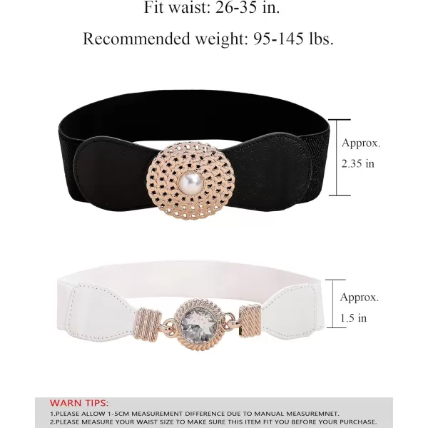 TOPACC 2Piece Wide belts for women Dresses Elastic Western Cinch Belt Stretch Retro Buckle Ladies FashionBlackWhite45