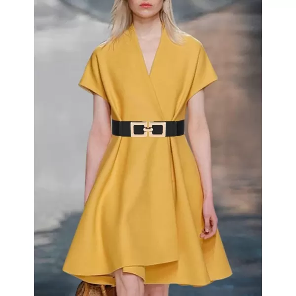 TOPACC 2Piece Wide belts for women Dresses Elastic Western Cinch Belt Stretch Retro Buckle Ladies FashionBlackWhite48