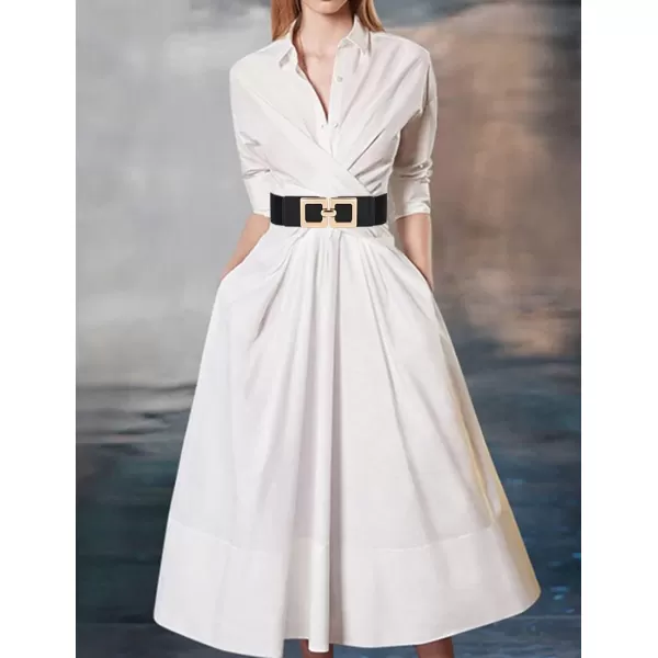 TOPACC 2Piece Wide belts for women Dresses Elastic Western Cinch Belt Stretch Retro Buckle Ladies FashionBlackWhite48
