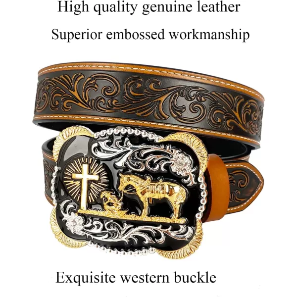 TOPACC Genuine Leather Western Belts for Womens Mens Cowboy Cowgirl Country Rodeo Buckle Belt Jeans Pants DressesGenuine Leather01