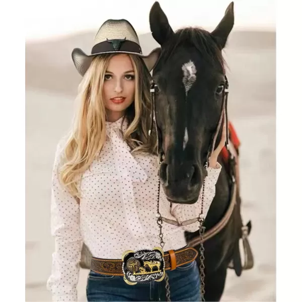 TOPACC Genuine Leather Western Belts for Womens Mens Cowboy Cowgirl Country Rodeo Buckle Belt Jeans Pants DressesGenuine Leather01