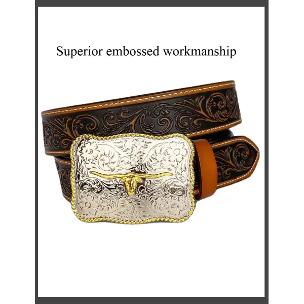TOPACC Genuine Leather Western Belts for Womens Mens Cowboy Cowgirl Country Rodeo Buckle Belt Jeans Pants DressesGenuine Leather02