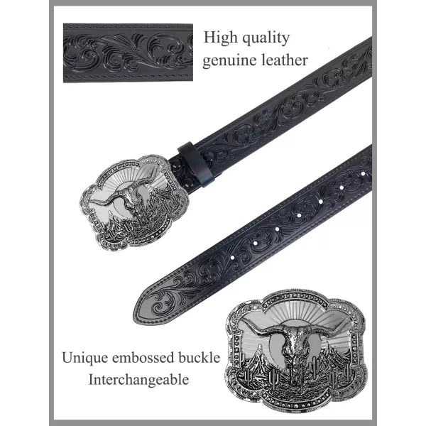 TOPACC Genuine Leather Western Belts for Womens Mens Cowboy Cowgirl Country Rodeo Buckle Belt Jeans Pants DressesGenuine Leather04