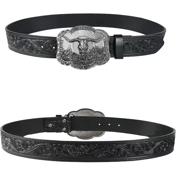 TOPACC Genuine Leather Western Belts for Womens Mens Cowboy Cowgirl Country Rodeo Buckle Belt Jeans Pants DressesGenuine Leather04