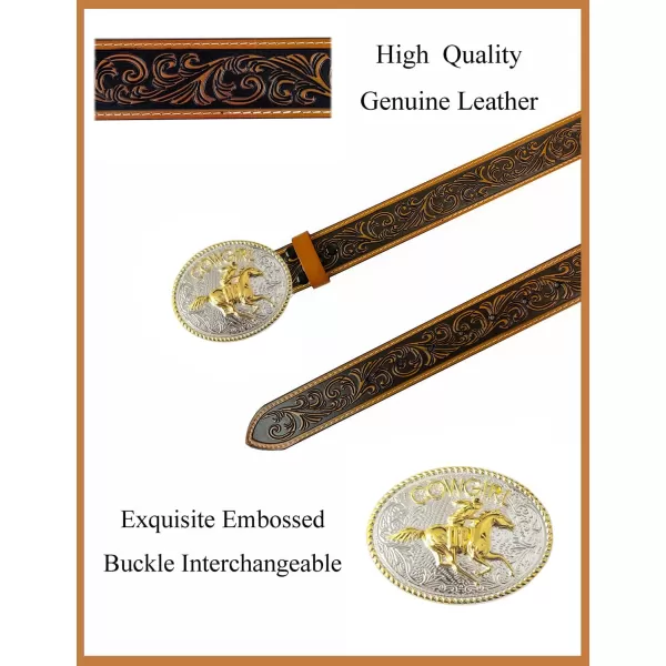 TOPACC Genuine Leather Western Belts for Womens Mens Cowboy Cowgirl Country Rodeo Buckle Belt Jeans Pants DressesGenuine Leather05