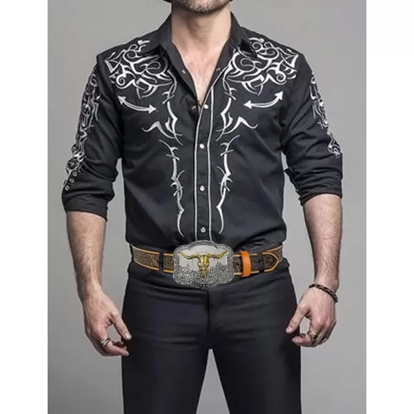 TOPACC Genuine Leather Western Belts for Womens Mens Cowboy Cowgirl Country Rodeo Buckle Belt Jeans Pants DressesGenuine Leather06