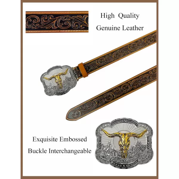 TOPACC Genuine Leather Western Belts for Womens Mens Cowboy Cowgirl Country Rodeo Buckle Belt Jeans Pants DressesGenuine Leather06
