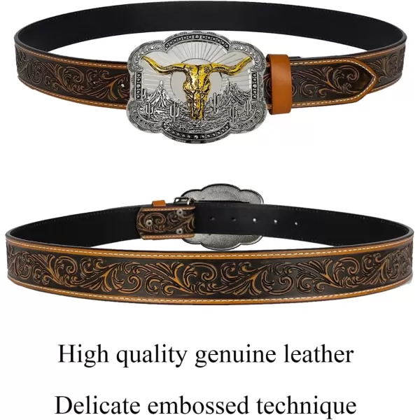TOPACC Genuine Leather Western Belts for Womens Mens Cowboy Cowgirl Country Rodeo Buckle Belt Jeans Pants DressesGenuine Leather06