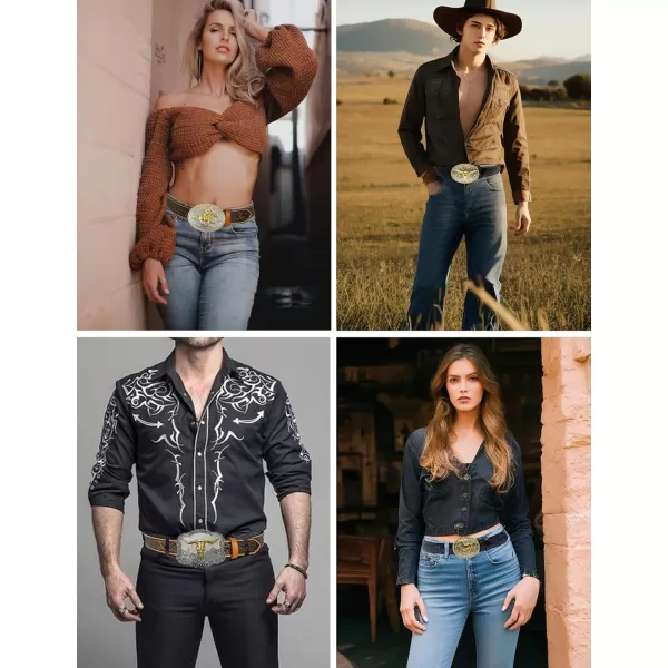 TOPACC Genuine Leather Western Belts for Womens Mens Cowboy Cowgirl Country Rodeo Buckle Belt Jeans Pants DressesGenuine Leather07