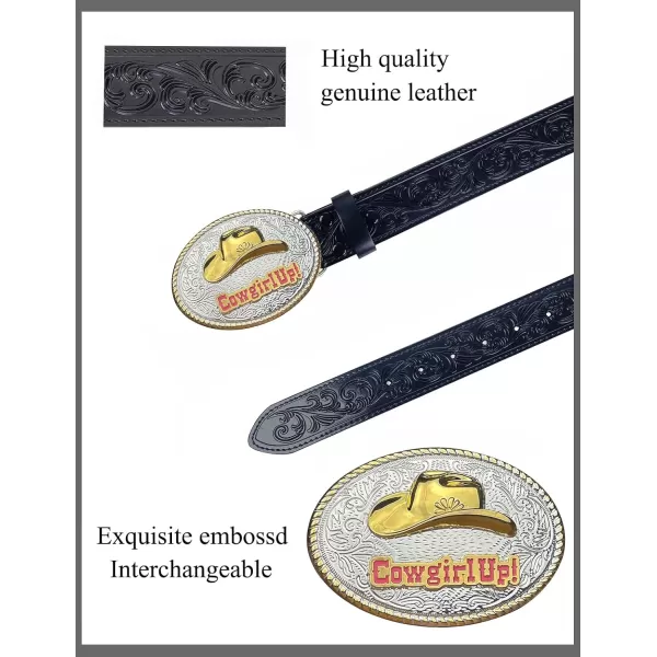 TOPACC Genuine Leather Western Belts for Womens Mens Cowboy Cowgirl Country Rodeo Buckle Belt Jeans Pants DressesGenuine Leather07