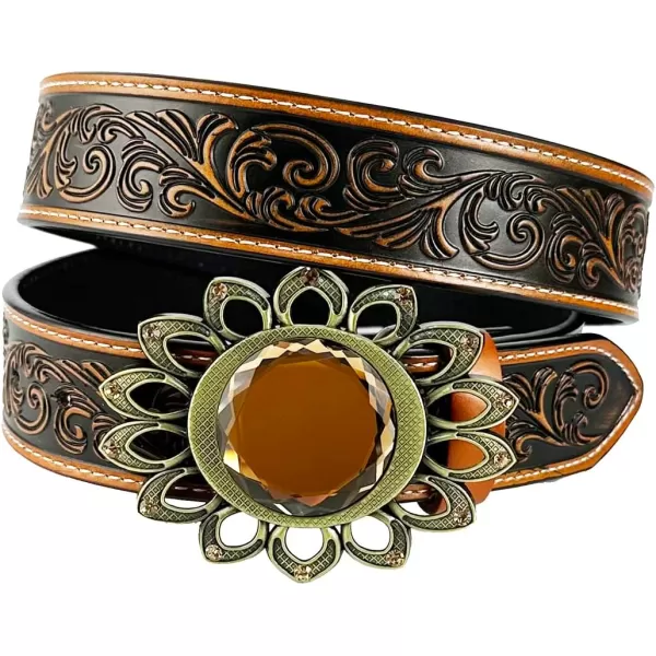 TOPACC Genuine Leather Western Belts for Womens Mens Cowboy Cowgirl Country Rodeo Buckle Belt Jeans Pants DressesGenuine Leather08