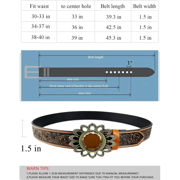TOPACC Genuine Leather Western Belts for Womens Mens Cowboy Cowgirl Country Rodeo Buckle Belt Jeans Pants DressesGenuine Leather08
