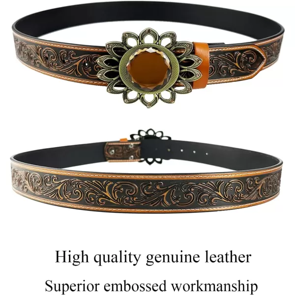 TOPACC Genuine Leather Western Belts for Womens Mens Cowboy Cowgirl Country Rodeo Buckle Belt Jeans Pants DressesGenuine Leather08