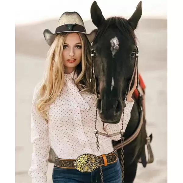 TOPACC Genuine Leather Western Belts for Womens Mens Cowboy Cowgirl Country Rodeo Buckle Belt Jeans Pants DressesGenuine Leather09
