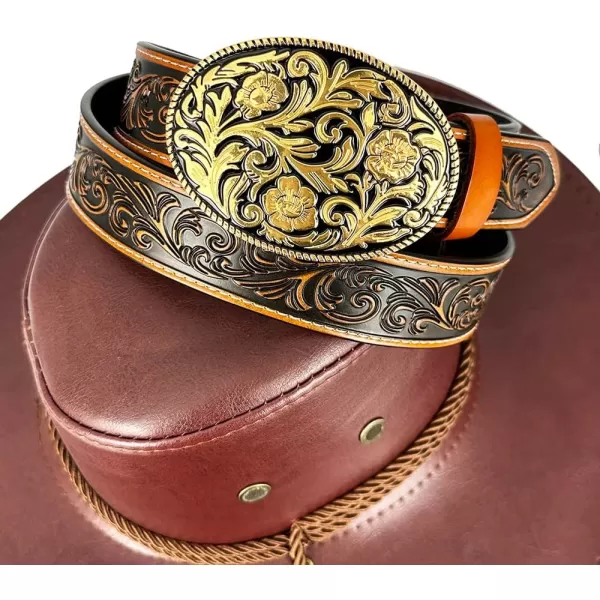 TOPACC Genuine Leather Western Belts for Womens Mens Cowboy Cowgirl Country Rodeo Buckle Belt Jeans Pants DressesGenuine Leather09